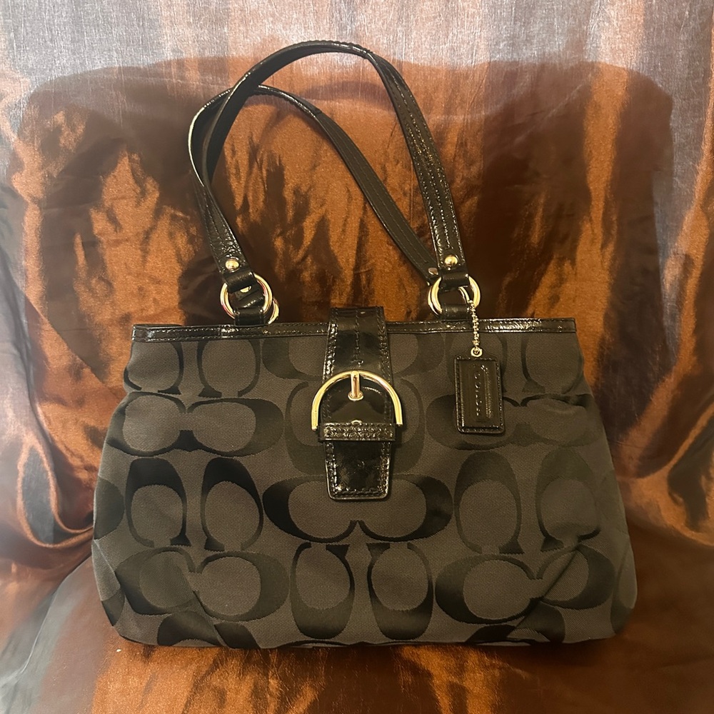 Coach Black Shoulder Bag with Signature Monogram